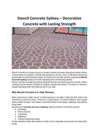 Stencil Concrete Sydney – Decorative Concrete with Lasting Strength