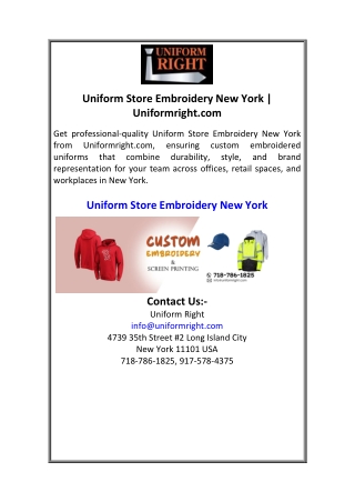Uniform Store Embroidery New York  Uniformright.com