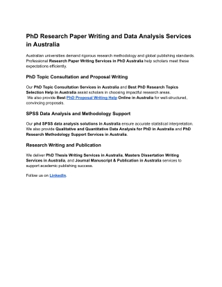 PhD Research Paper Writing and Data Analysis Services in Australia