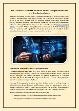 How a Solutions Consultant NetSuite and NetSuite Managed Services Drive Long-Term Business Success