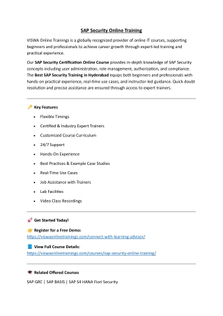 SAP Security Online Training by Real-time Trainer in India