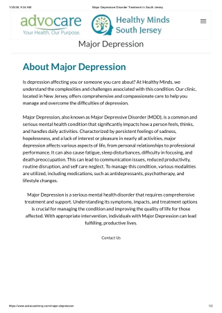 Major Depressive Disorder Treatment in South Jersey