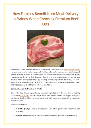 How Families Benefit from Meat Delivery in Sydney When Choosing Premium Beef Cuts