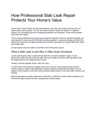 Protect Your Home’s Value with Professional Slab Leak Repair | Jennings