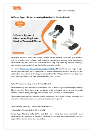 Different Types of Interconnecting Links Used in Terminal Blocks