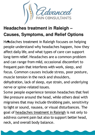 Headaches Treatment in Raleigh for Lasting Pain Relief