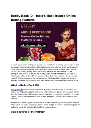 Reddy Book ID – India’s Most Trusted Online Betting Platform