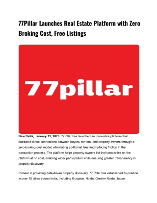 77Pillar Launches Real Estate Platform with Zero Broking Cost, Free Listings