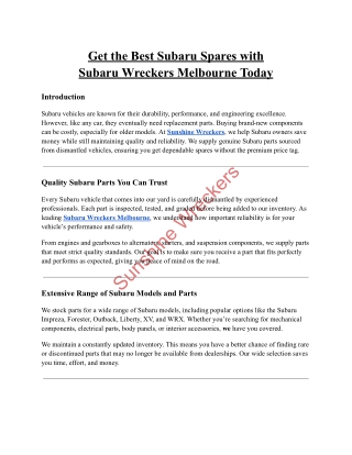 Get the Best Subaru Spares with Subaru Wreckers Melbourne Today