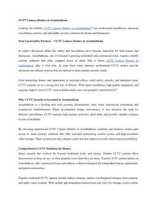 Your Local Safety Partners – CCTV Camera Dealers in Arumbakkam