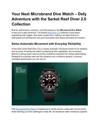 Your Next Microbrand Dive Watch – Defy Adventure with the Serket Reef Diver 2.0 Collection