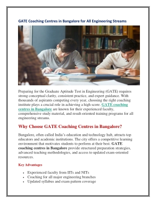 GATE Coaching Centres in Bangalore for All Engineering Streams