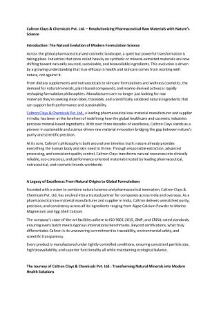 Caltron Clays & Chemicals Pvt. Ltd. – Revolutionizing Pharmaceutical RawMaterial
