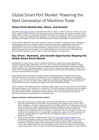 Global Smart Port Market: Powering the Next Generation of Maritime Trade