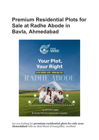 Premium Residential Plots for Sale at Radhe Abode in Bavla, Ahmedabad