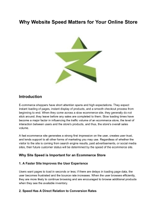 Why Website Speed Matters for Your Online Store