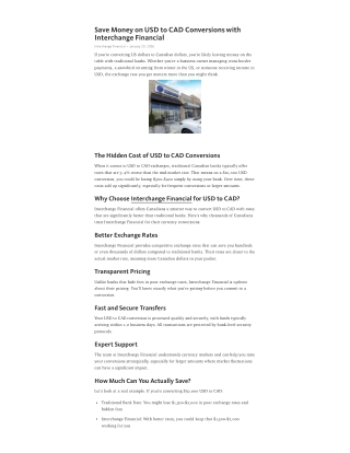 Save Money on USD to CAD Conversions with Interchange Financial PDF