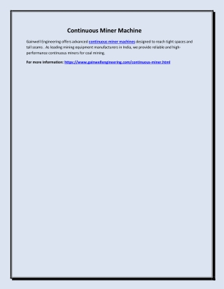 Continuous Miner Machine