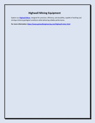 Highwall Mining Equipment