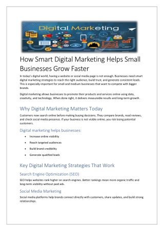 How Smart Digital Marketing Helps Small Businesses Grow Faster