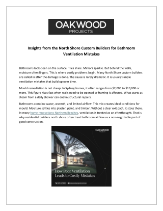 Insights from the North Shore Custom Builders for Bathroom Ventilation Mistakes