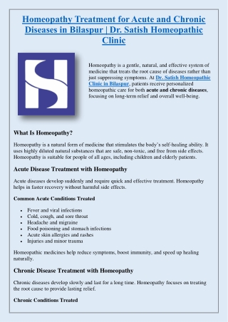 Homeopathy Treatment for Acute and Chronic Diseases in Bilaspur - Dr. Satish Homeopathic Clinic