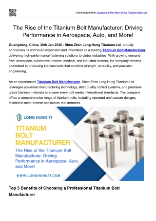 The Rise of the Titanium Bolt Manufacturer Driving Performance in Aerospace, Auto, and More!