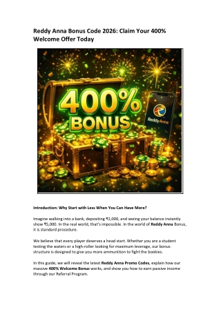 Reddy Anna Bonus Code 2026 Claim Your 400% Welcome Offer Today