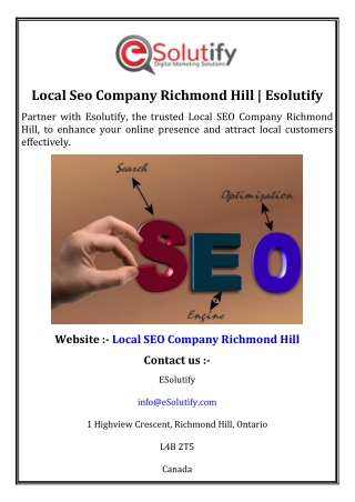 Local Seo Company Richmond Hill | Esolutify