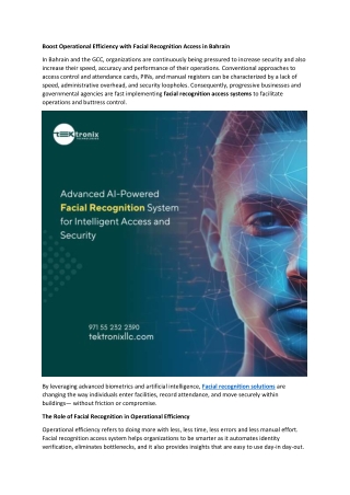Boost Operational Efficiency with Facial Recognition Access in Bahrain
