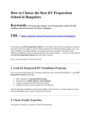 How to Choose the Best IIT Preparation School in Bangalore