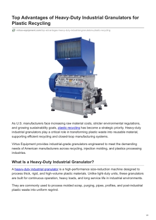 Top Advantages of Heavy-Duty Industrial Granulators for Plastic Recycling
