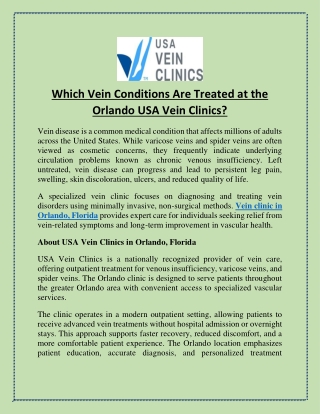 Which Vein Conditions Are Treated at the Orlando USA Vein Clinics