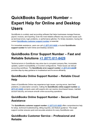 QuickBooks Support Number – Expert Help for Online and Desktop Users