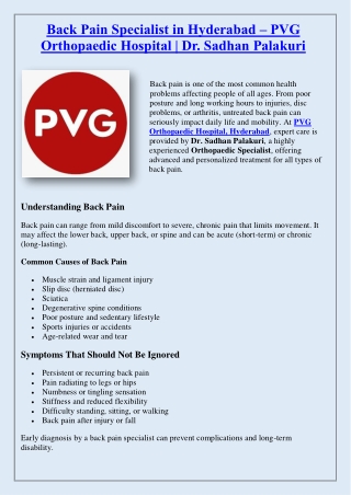 Back Pain Specialist in Hyderabad – PVG Orthopaedic Hospital