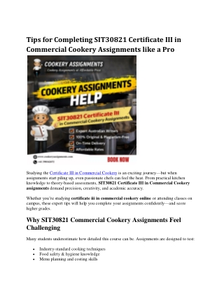 Tips for Completing SIT30821 Certificate III in Commercial Cookery Assignments like a Pro