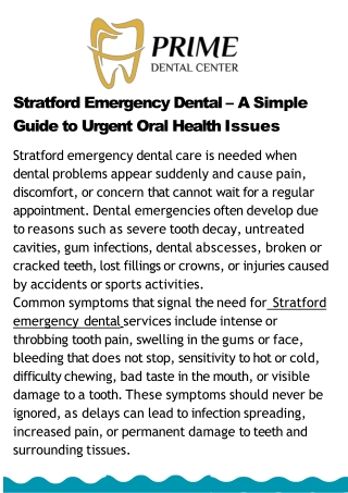 Stratford Emergency Dental Care – Fast Relief for Sudden Tooth Problems