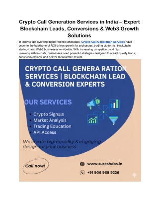 Crypto Call Generation Services in India – Expert Blockchain Leads, Conversions & Web3 Growth Solutions