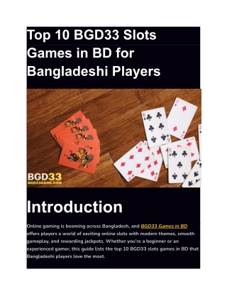 Top 10 BGD33 Slots Games in BD for Bangladeshi Players
