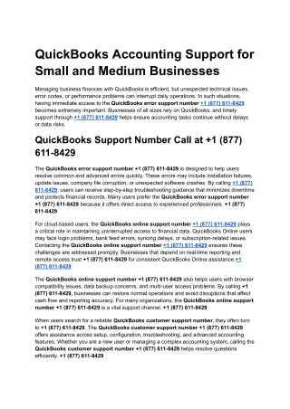 QuickBooks Accounting Support for Small and Medium Businesses