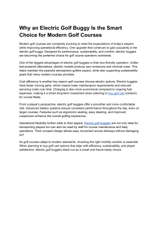 Why Electric Golf Buggies Are Ideal for Modern Golf Courses
