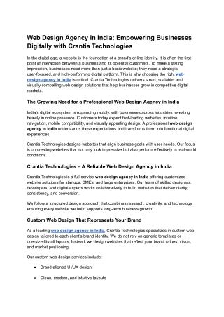 Web Design Agency in India_ Empowering Businesses Digitally with Crantia Technologies