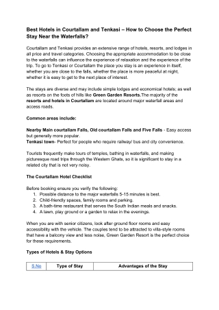 Best Hotels in Courtallam and Tenkasi – How to Choose the Perfect Stay Near Waterfalls