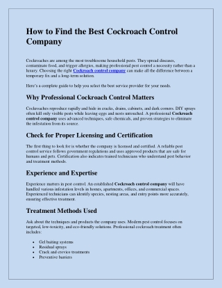 How to Find the Best Cockroach Control Company