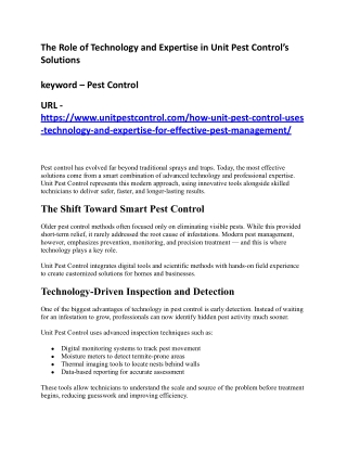 The Role of Technology and Expertise in Unit Pest Control’s Solutions