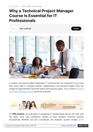 Why a Technical Project Manager Course Is Essential for IT Professionals