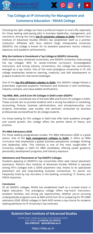 Top College at IP University for Management and Commerce Education - RDIAS Colle