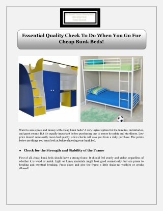 Essential Quality Check To Do When You Go For Cheap Bunk Beds
