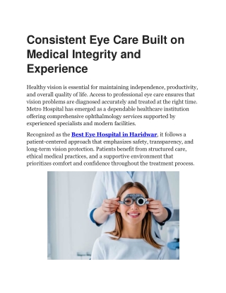 Best Eye Hospital in Haridwar | Metro Hospital