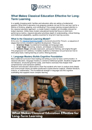 What Makes Classical Education Effective for Long